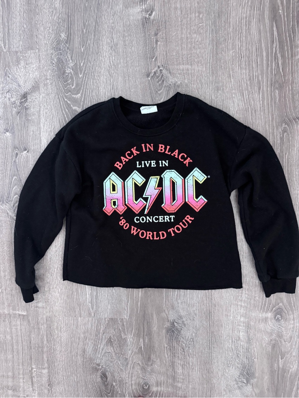 AC/DC Black Crewneck with Pink & Light Blue Logo